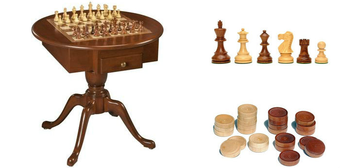 US Made Round Pedestal Game Table Solid Cherry Wood - 3 in 1