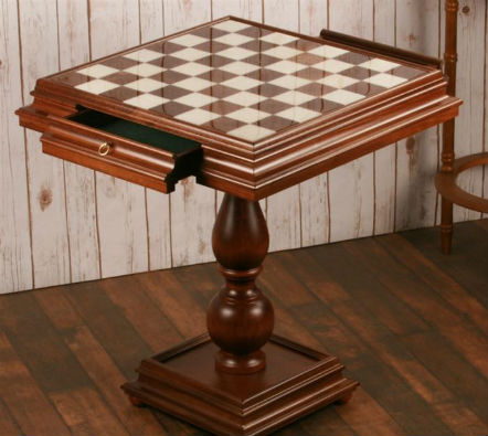 The 23.5" Alabaster Chess Table - Opened Drawers