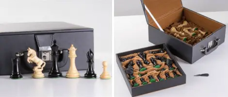 4″ Alexander Staunton Ebony Wood Chess Pieces with box