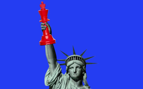 The Statue Of Liberty Holds A Chess King Piece