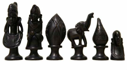 Black & Blue Soapstone African Tribe Chess Pieces - Black