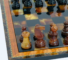 #2 Black & Brown Alabaster Chess Set with Wood Frame