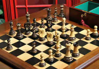 Burnt Zagreb '59 Series Chess Set, Box, & Board Combination