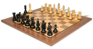 Yugoslavia Staunton Chess Set in Ebonized Boxwood & Boxwood with Walnut Chess Board - 3.875" King