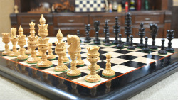 Combo of Lotus Series Chess Pieces & Wooden Chess Board in Ebony & Box Wood - 4.3" King