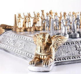 Gold and Silver Egyptian Chess Set – 3″ King