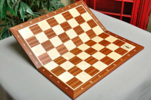Folding Mahogany & Maple Wooden Chessboard - 2.25" with Notation & Logo