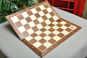 Folding Walnut & Maple Wooden Chessboard - 2.25" with Notation & Logo