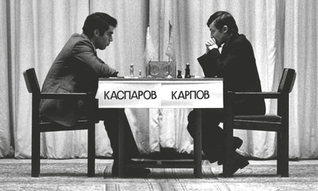 Kasparov Vs. Kaprov in the first match of the 1984's world chess championship.