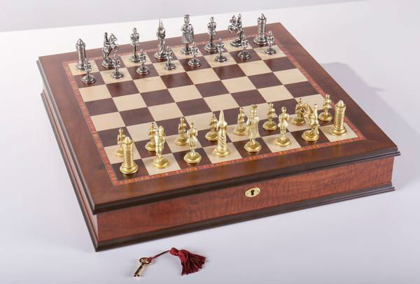 Gothic Chess Set with Cabinet Storage Board