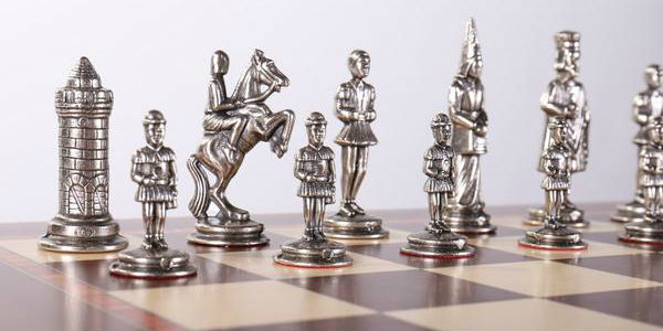 Gothic chess set with cabinet storage board
