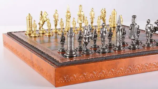 The Gothic Chess Set with an elegant leatherette storage chess board
