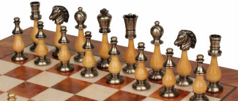Grande Persian Staunton Brass & Wood Chess Set with Elm Root Board