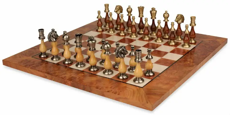 Grande Persian Staunton Brass & Wood Chess Set with Elm Root Board