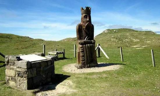 Giant replica chessman near Uig beach, The Isle of Lewis.