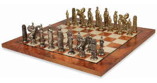 Caesar Brass Chess Set & Elm Burl Chess Board Package
