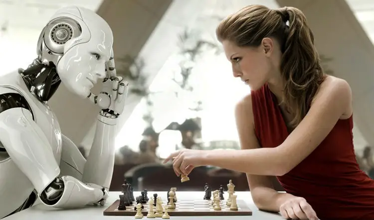 A Chess Game Between A Women & A Robot