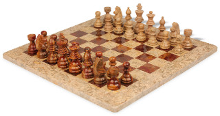Coral Stone & Red Marble Staunton Chess Set with 16" Board