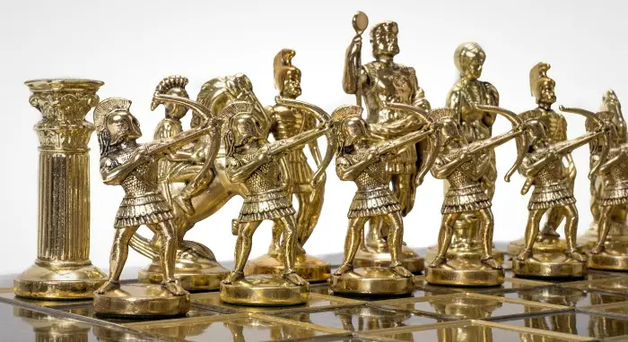 A Golden Metal Chess Set