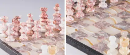 The 13" Onyx Chess Set - Pink & Swirled White