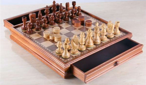 Russian Style Chess & Checkers Set - Brown & White