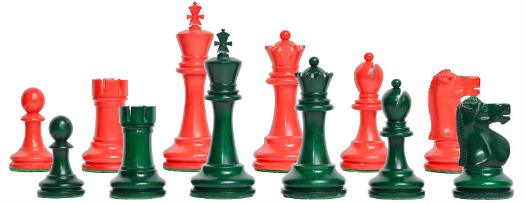 The Reykjavik II Series Bone Chess Pieces -Red & Green