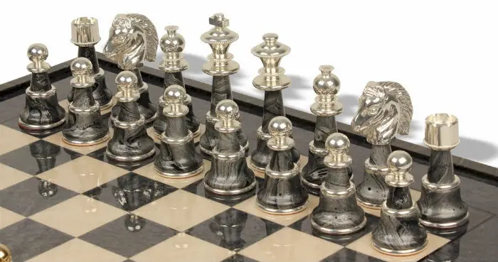 Large Classic Staunton Variegated Gold & Silver Chess Set