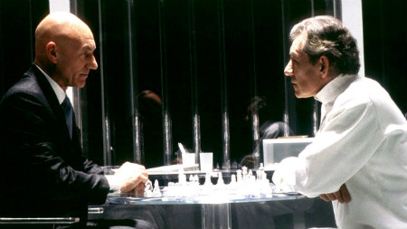 Professor Xavier and Magneto face off across the chess board
